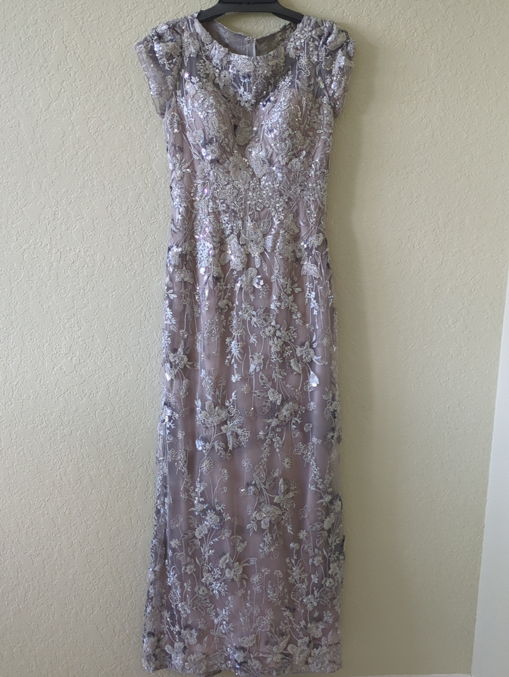 La Femme, Lavender Embroidered Sequin Maxi Dress - Women Dresses Maxi